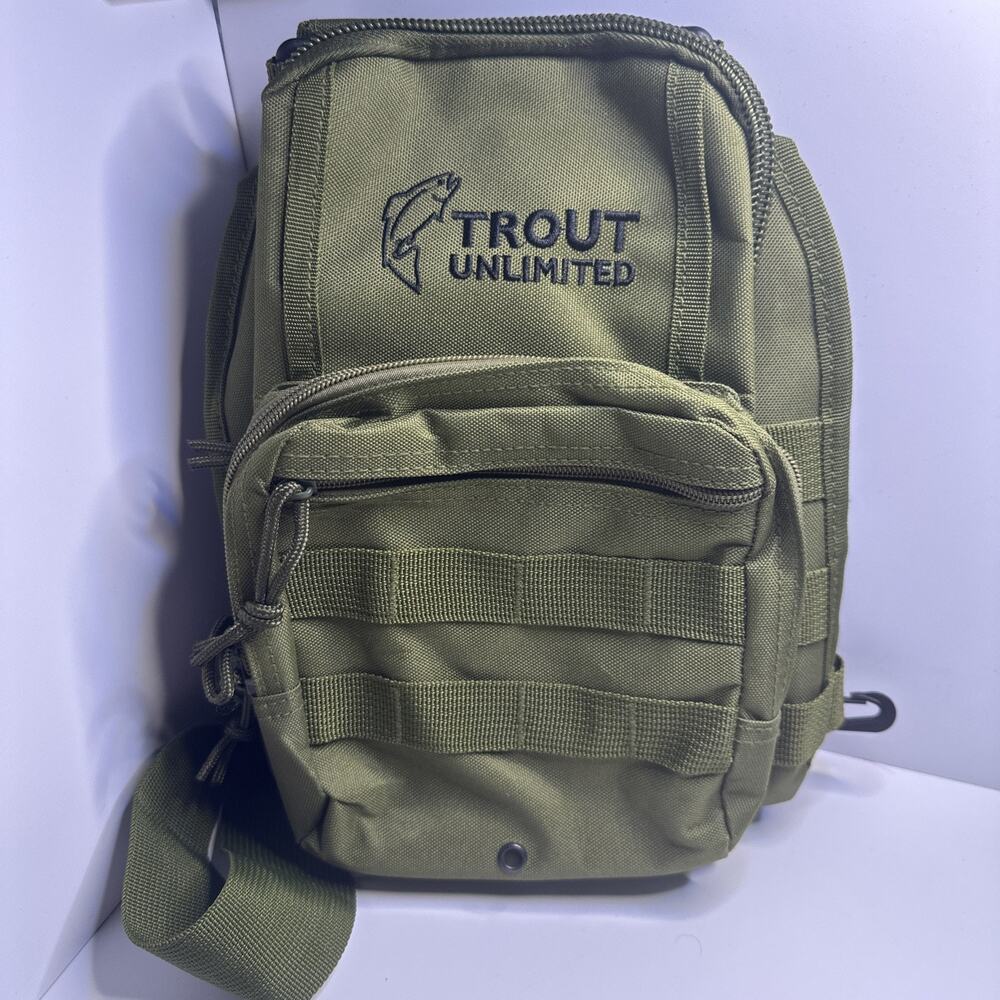 Trout Unlimited Fly Fishing Sling Pack Gear Tactical Bag Green W/STRAP